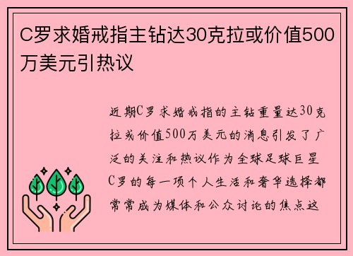 C罗求婚戒指主钻达30克拉或价值500万美元引热议
